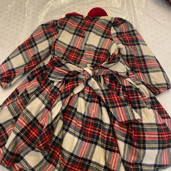 Plaid Kids Formal Dress with Red Collar
